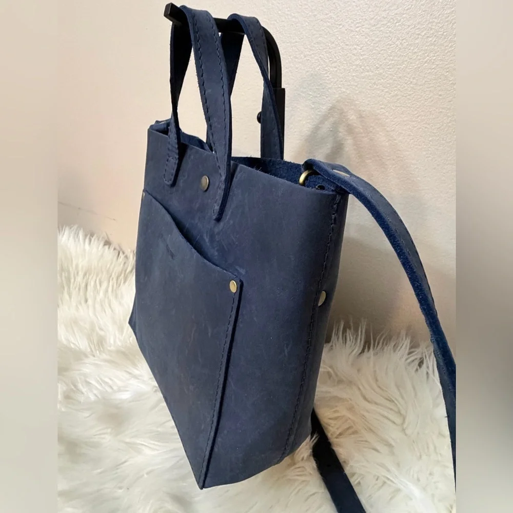 Portland Leather Midnight Blue Tote Bag.: Small wristlet included